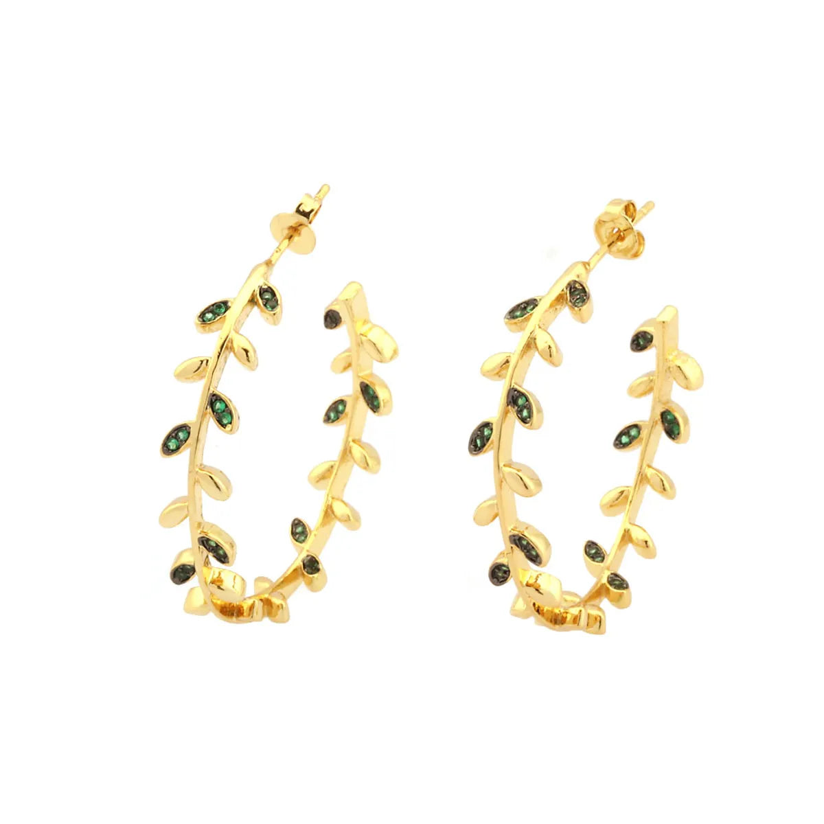 1 Pair Exaggerated Simple Style Leaves Plating Inlay Copper Zircon 18k Gold Plated Earrings