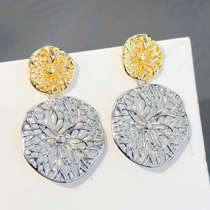 1 Pair Exaggerated Simple Style Round Flower Alloy Drop Earrings