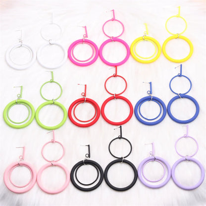 1 Pair Exaggerated Simple Style Round Spray Paint Alloy Drop Earrings