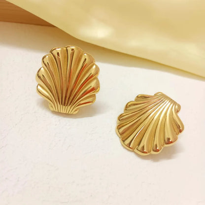 1 Pair Exaggerated Simple Style Scallop Stainless Steel 18k Gold Plated Ear Studs