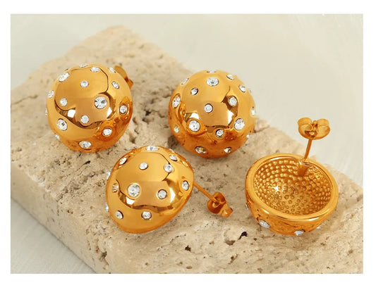 1 Pair Exaggerated Simple Style Shiny Round Polishing Inlay 304 Stainless Steel Rhinestones 18K Gold Plated Ear Studs