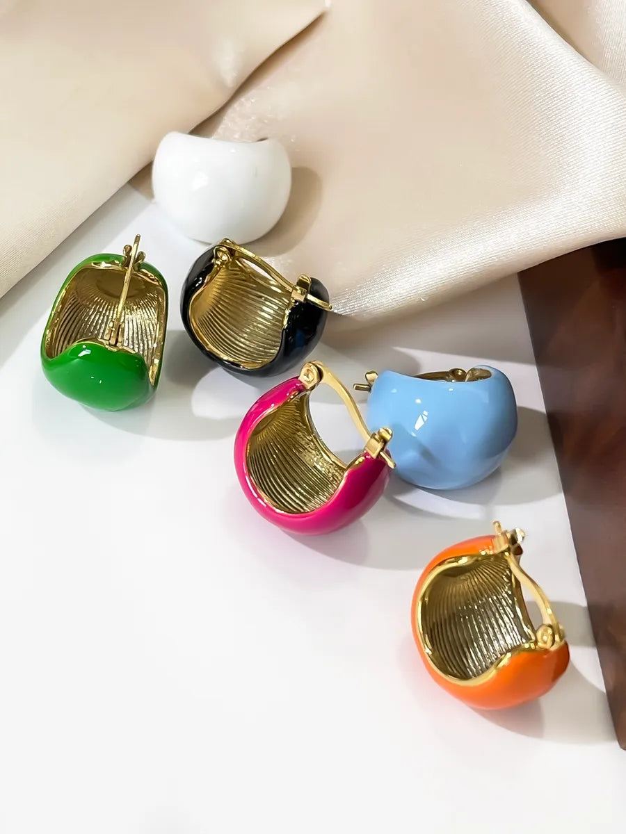 1 Pair Exaggerated Simple Style Solid Color Enamel Stainless Steel 18K Gold Plated Earrings