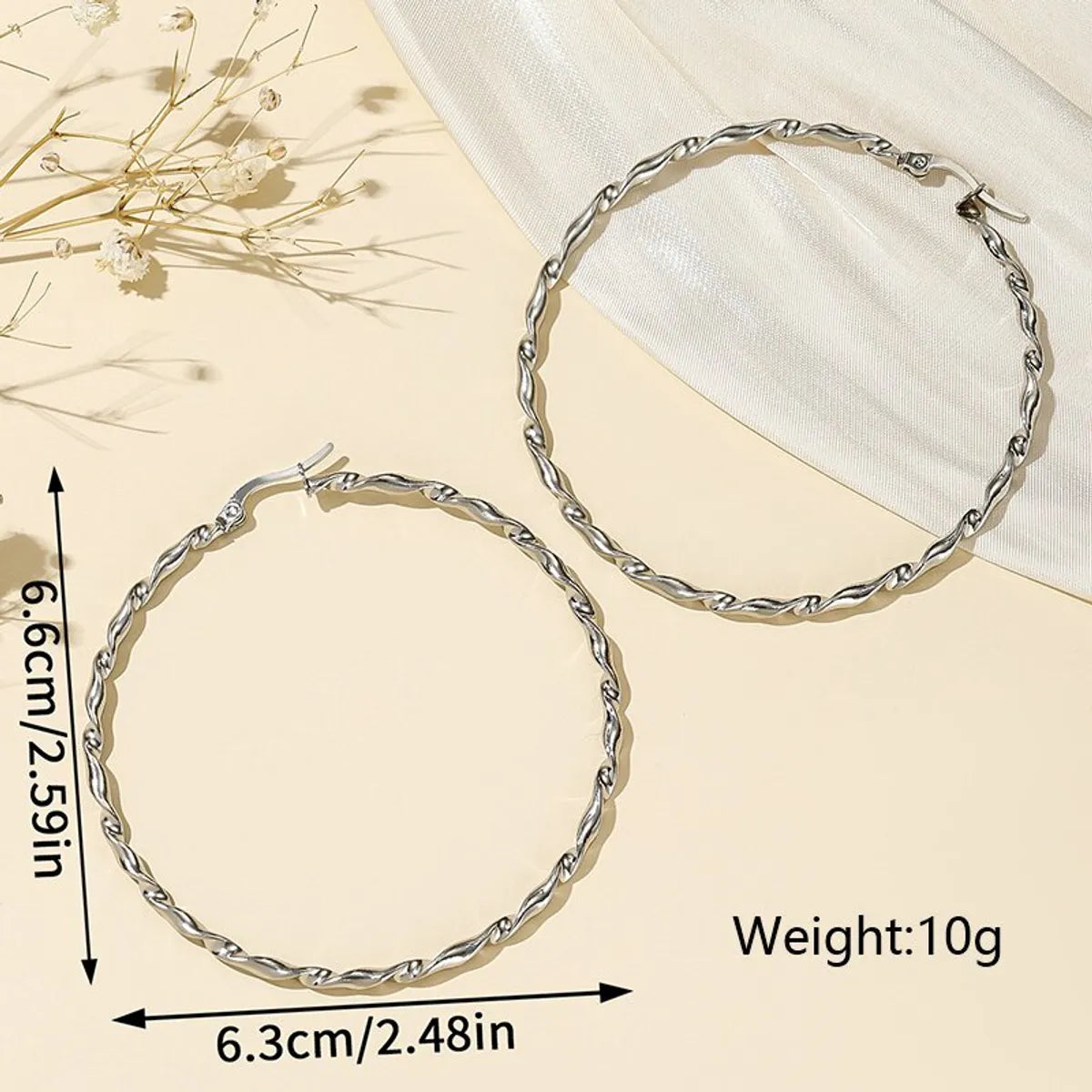 1 Pair Exaggerated Simple Style Solid Color Plating Stainless Steel Palladium White K Gold Hoop Earrings