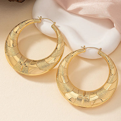 1 Pair Exaggerated Simple Style Solid Color Pleated Titanium Steel Iron Imitation Gold  Gold Plated Earrings