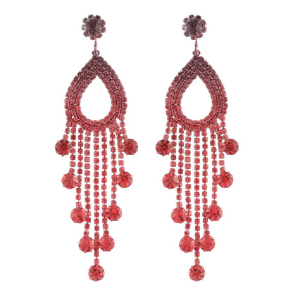 1 Pair Exaggerated Simple Style Water Droplets Tassel Hollow Out Inlay Alloy Rhinestones Drop Earrings