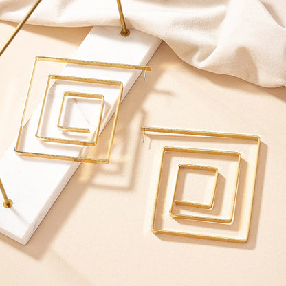 1 Pair Exaggerated Square Plating Alloy Gold Plated Hoop Earrings