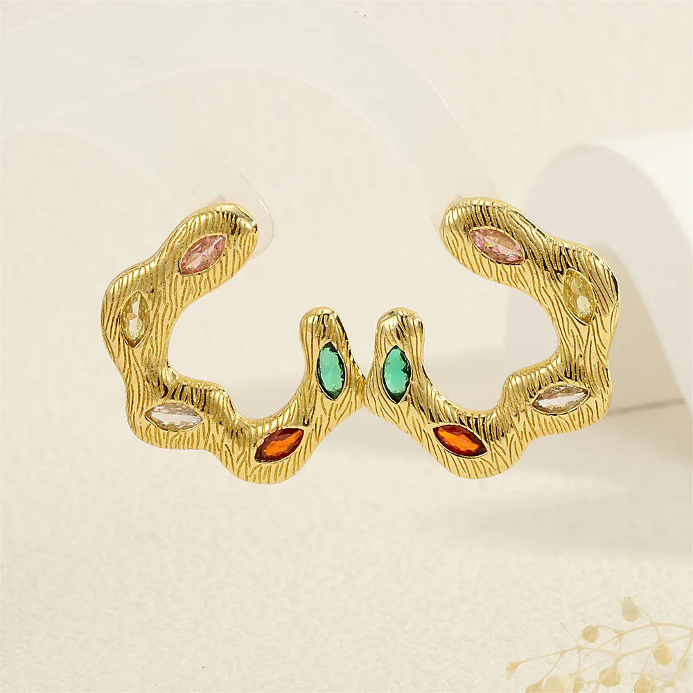 1 Pair Exaggerated Streetwear C Shape Plating Inlay Copper Zircon 18K Gold Plated Ear Studs