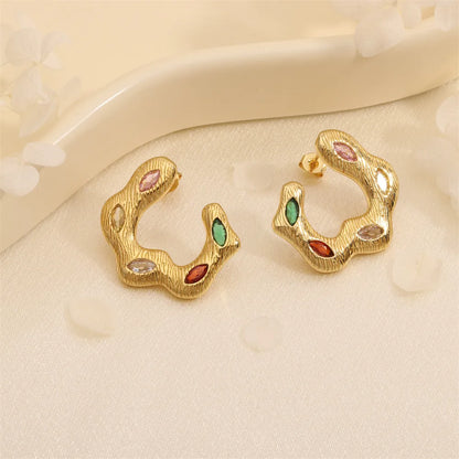 1 Pair Exaggerated Streetwear C Shape Plating Inlay Copper Zircon 18K Gold Plated Ear Studs