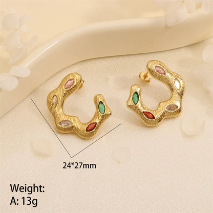 1 Pair Exaggerated Streetwear C Shape Plating Inlay Copper Zircon 18K Gold Plated Ear Studs