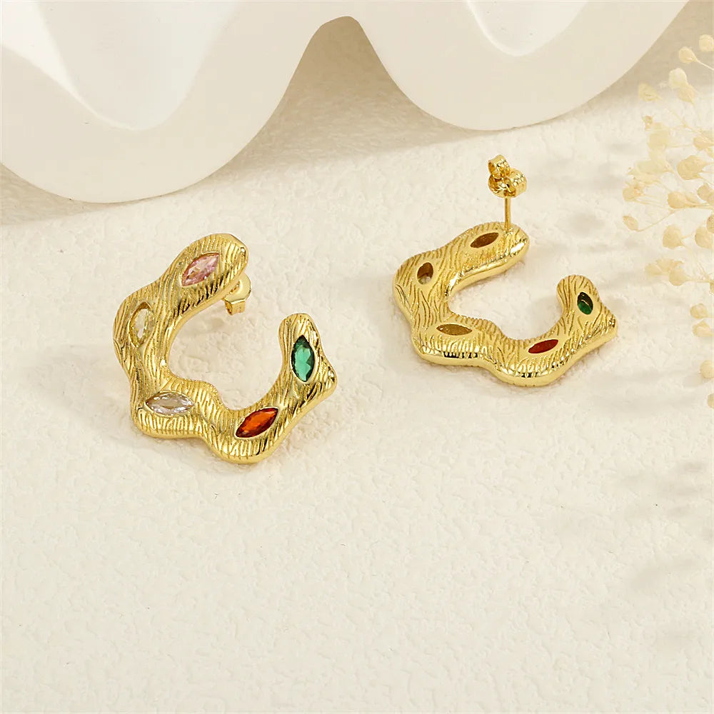 1 Pair Exaggerated Streetwear C Shape Plating Inlay Copper Zircon 18K Gold Plated Ear Studs