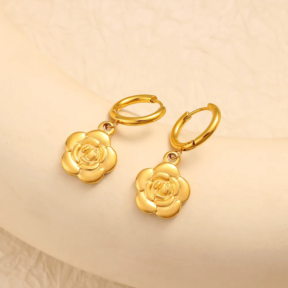 1 Pair Exaggerated Sweet Commute Flower Plating 304 Stainless Steel 316 Stainless Steel  18K Gold Plated Drop Earrings