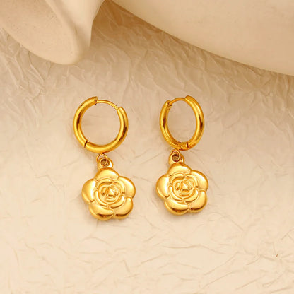 1 Pair Exaggerated Sweet Commute Flower Plating 304 Stainless Steel 316 Stainless Steel  18K Gold Plated Drop Earrings