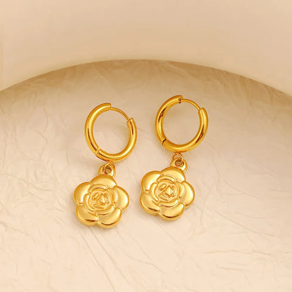 1 Pair Exaggerated Sweet Commute Flower Plating 304 Stainless Steel 316 Stainless Steel  18K Gold Plated Drop Earrings