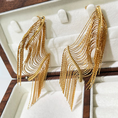 1 Pair Exaggerated Tassel Plating Alloy Copper Gold Plated Drop Earrings