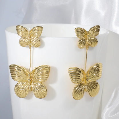 1 Pair Exaggerated Vacation Beach Butterfly Alloy 18K Gold Plated Drop Earrings