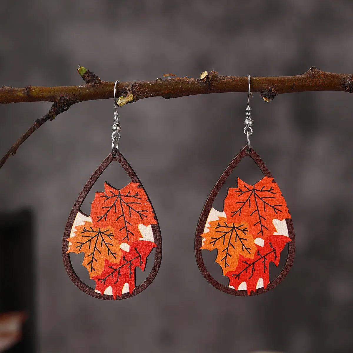 1 Pair Exaggerated Vacation Funny Halloween Pattern Pumpkin Painted Lacquer Painting Alloy Wood Drop Earrings