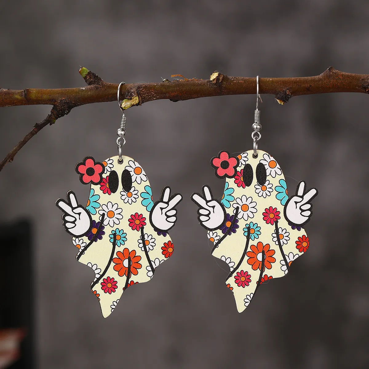 1 Pair Exaggerated Vacation Funny Halloween Pattern Pumpkin Painted Lacquer Painting Alloy Wood Drop Earrings