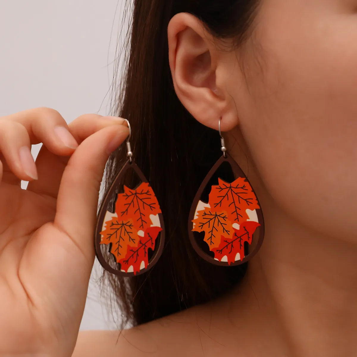 1 Pair Exaggerated Vacation Funny Halloween Pattern Pumpkin Painted Lacquer Painting Alloy Wood Drop Earrings