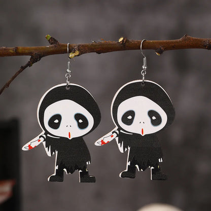 1 Pair Exaggerated Vacation Funny Halloween Pattern Pumpkin Painted Lacquer Painting Alloy Wood Drop Earrings