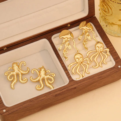 1 Pair Exaggerated Vacation Octopus Irregular 304 Stainless Steel 18K Gold Plated Ear Studs