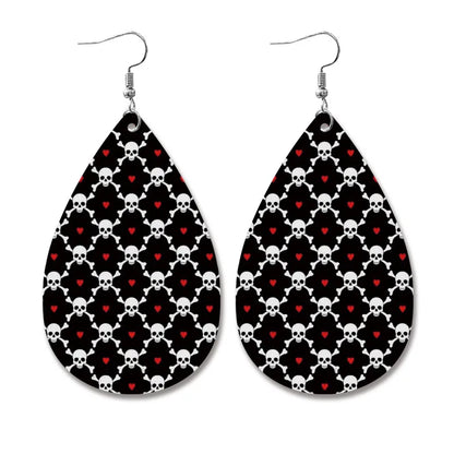 1 Pair Exaggerated Water Droplets Heart Shape Printing Pu Leather Drop Earrings