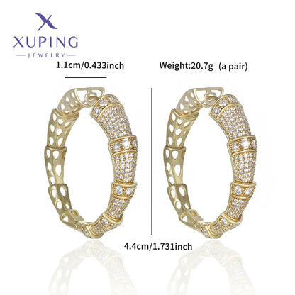 1 Pair Exaggerated XUPING Circle Inlay Copper Artificial Gemstones 18K Gold Plated Earrings