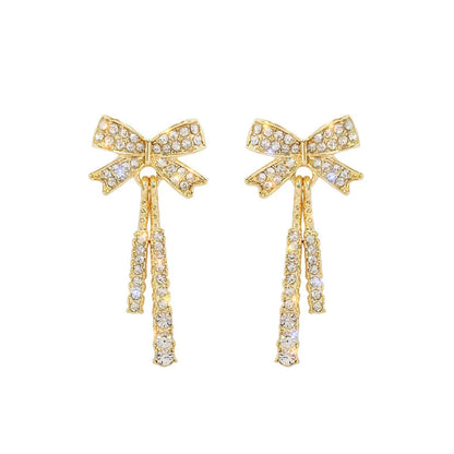 1 Pair Fairy Style Bow Knot Plating Inlay Alloy Zircon Drop Earrings