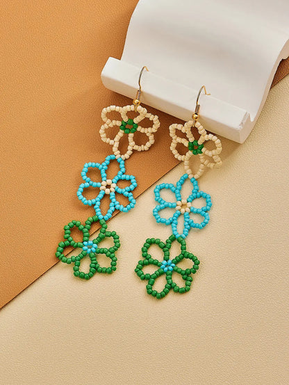 1 Pair Fairy Style Cute Modern Style Flower Petal Beaded Braid Arylic Mostacilla Drop Earrings