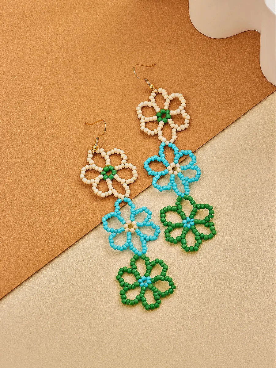 1 Pair Fairy Style Cute Modern Style Flower Petal Beaded Braid Arylic Mostacilla Drop Earrings