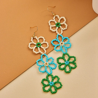 1 Pair Fairy Style Cute Modern Style Flower Petal Beaded Braid Arylic Mostacilla Drop Earrings