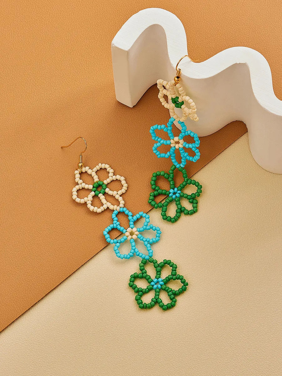 1 Pair Fairy Style Cute Modern Style Flower Petal Beaded Braid Arylic Mostacilla Drop Earrings