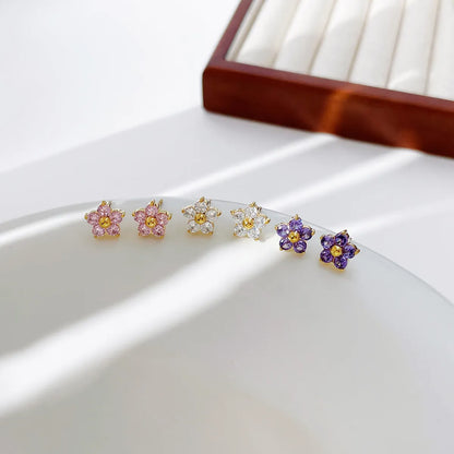 1 Pair Fairy Style Elegant Sweet Flower Plating Inlay Stainless Steel Zircon Ear Studs