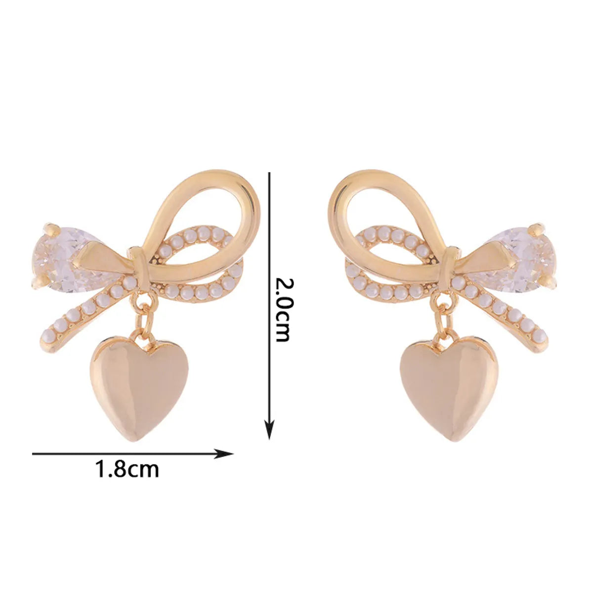 1 Pair Fairy Style French Style Simple Style Heart Shape Bow Knot Plating Inlay Copper Artificial Pearls Zircon 14k Gold Plated Ear Studs