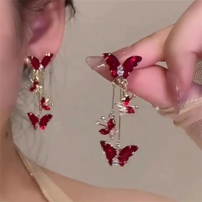 1 Pair Fairy Style French Style Sweet Flower Butterfly Asymmetrical Tassel Inlay Alloy Artificial Pearls Zircon Drop Earrings