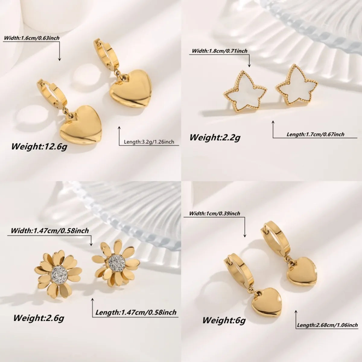 1 Pair Fairy Style Glam Cute Heart Shape Flower Plating Inlay Titanium Steel Copper Shell Zircon Gold Plated Ear Studs