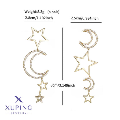 1 Pair Fairy Style IG Style Star Moon Plating Inlay Copper Artificial Gemstones 18K Gold Plated Drop Earrings