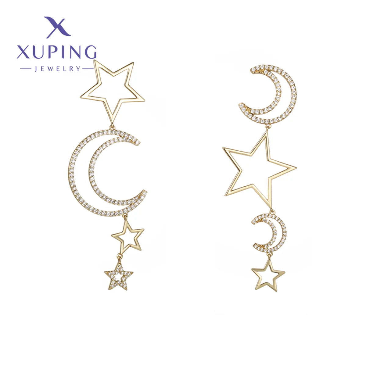 1 Pair Fairy Style IG Style Star Moon Plating Inlay Copper Artificial Gemstones 18K Gold Plated Drop Earrings