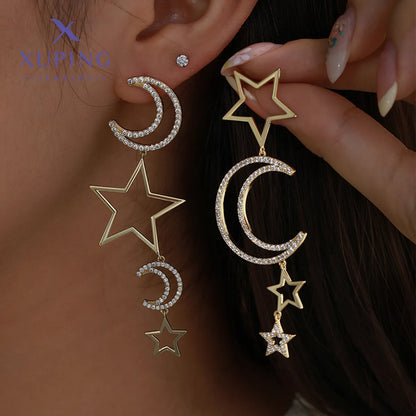 1 Pair Fairy Style IG Style Star Moon Plating Inlay Copper Artificial Gemstones 18K Gold Plated Drop Earrings