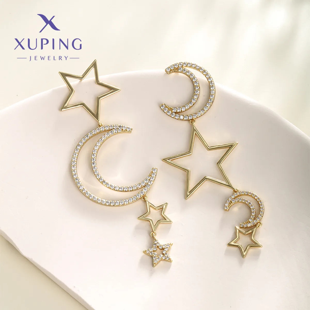 1 Pair Fairy Style IG Style Star Moon Plating Inlay Copper Artificial Gemstones 18K Gold Plated Drop Earrings