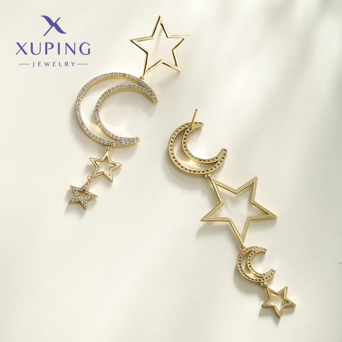 1 Pair Fairy Style IG Style Star Moon Plating Inlay Copper Artificial Gemstones 18K Gold Plated Drop Earrings