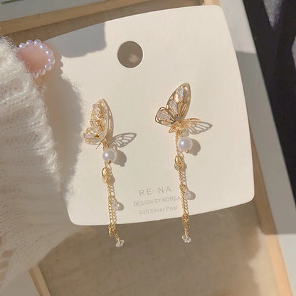 1 Pair Fairy Style Korean Style Butterfly Pearl Alloy Drop Earrings