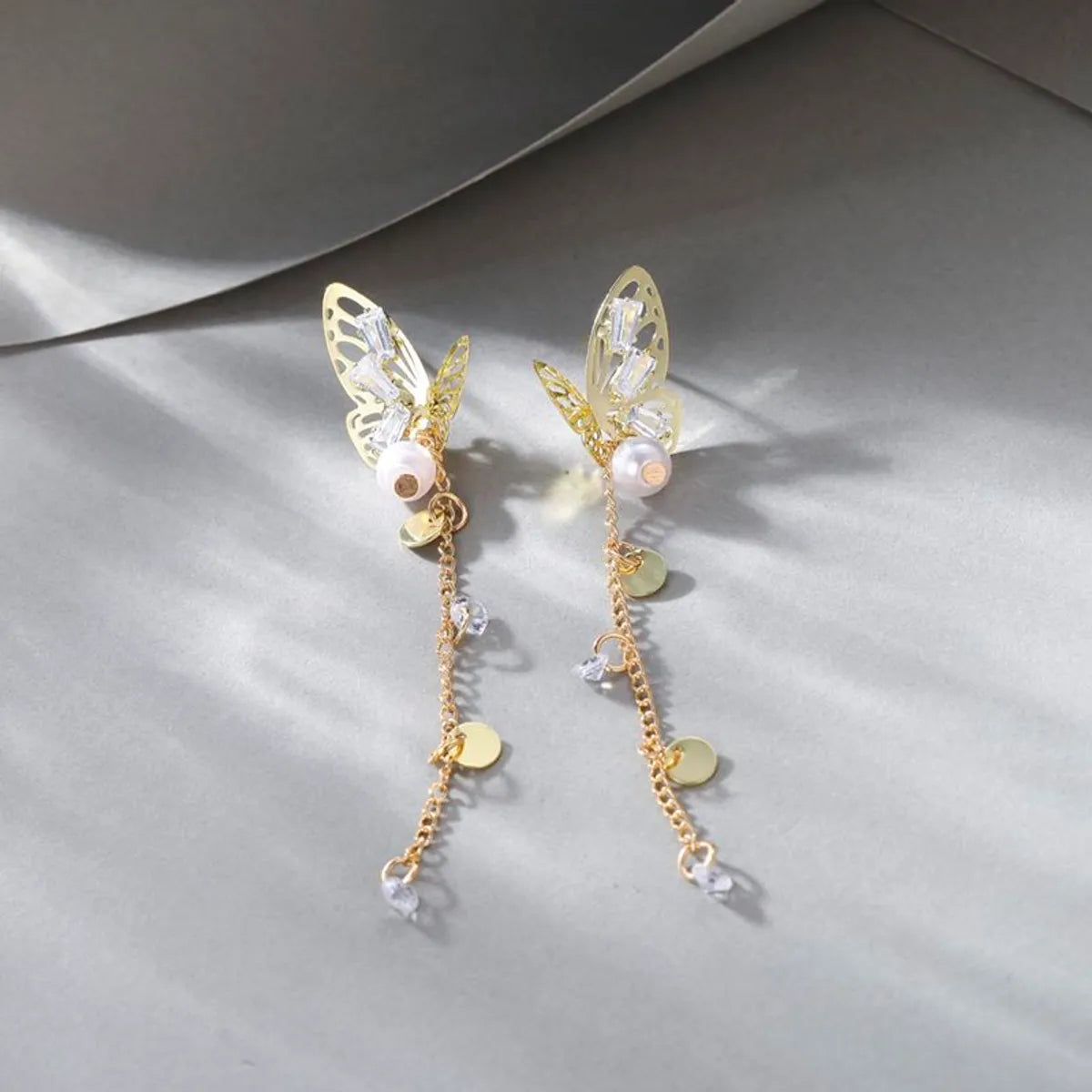 1 Pair Fairy Style Korean Style Butterfly Pearl Alloy Drop Earrings