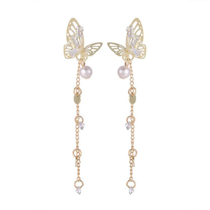 1 Pair Fairy Style Korean Style Butterfly Pearl Alloy Drop Earrings