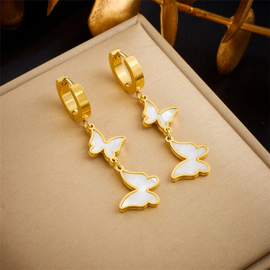 1 Pair Fairy Style Korean Style Butterfly Plating Titanium Steel 18k Gold Plated Drop Earrings