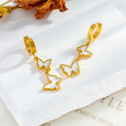 1 Pair Fairy Style Korean Style Butterfly Plating Titanium Steel 18k Gold Plated Drop Earrings