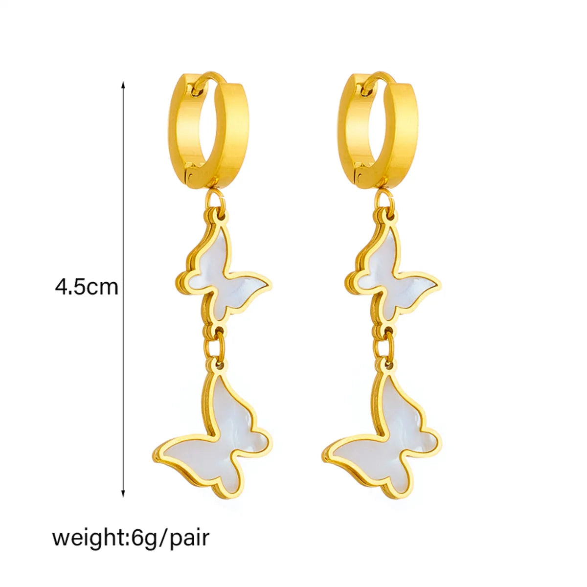 1 Pair Fairy Style Korean Style Butterfly Plating Titanium Steel 18k Gold Plated Drop Earrings