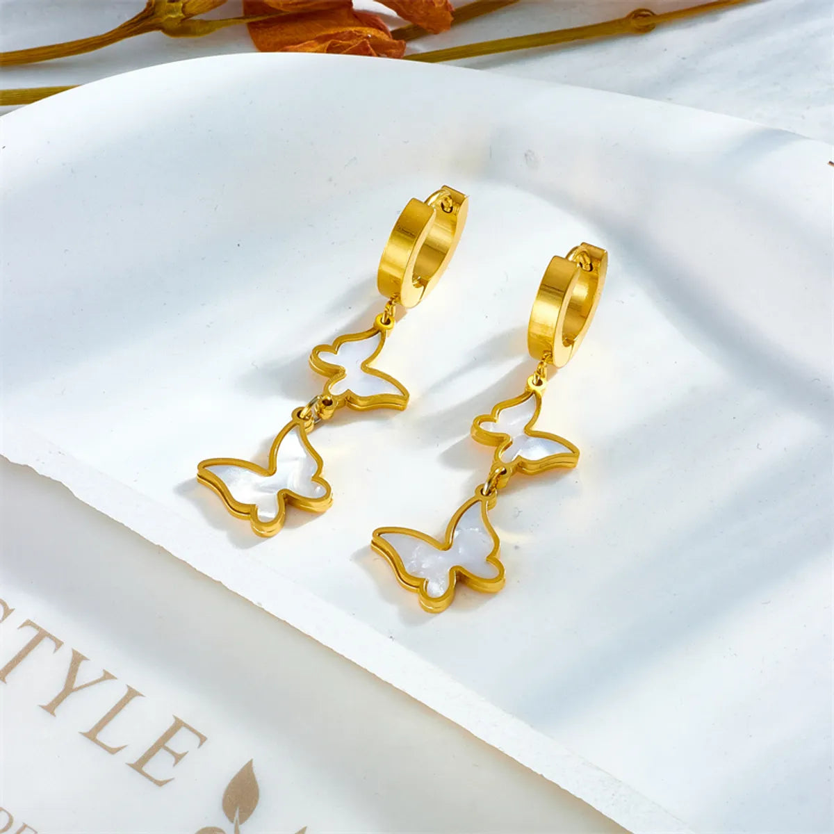 1 Pair Fairy Style Korean Style Butterfly Plating Titanium Steel 18k Gold Plated Drop Earrings