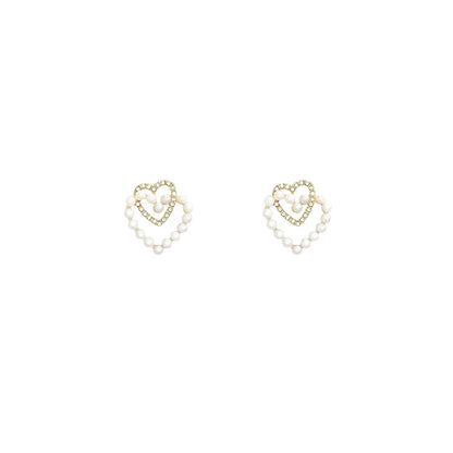 1 Pair Fairy Style Korean Style Heart Shape Inlay Alloy Artificial Pearls Zircon Ear Studs