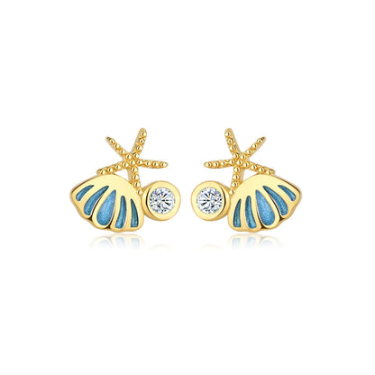 1 Pair Fairy Style Shell Plating Inlay Sterling Silver Zircon 18k Gold Plated Ear Studs