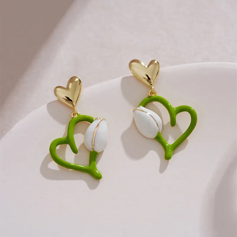 1 Pair Fairy Style Sweet C Shape Heart Shape Flower Imitation Pearl Alloy Earrings